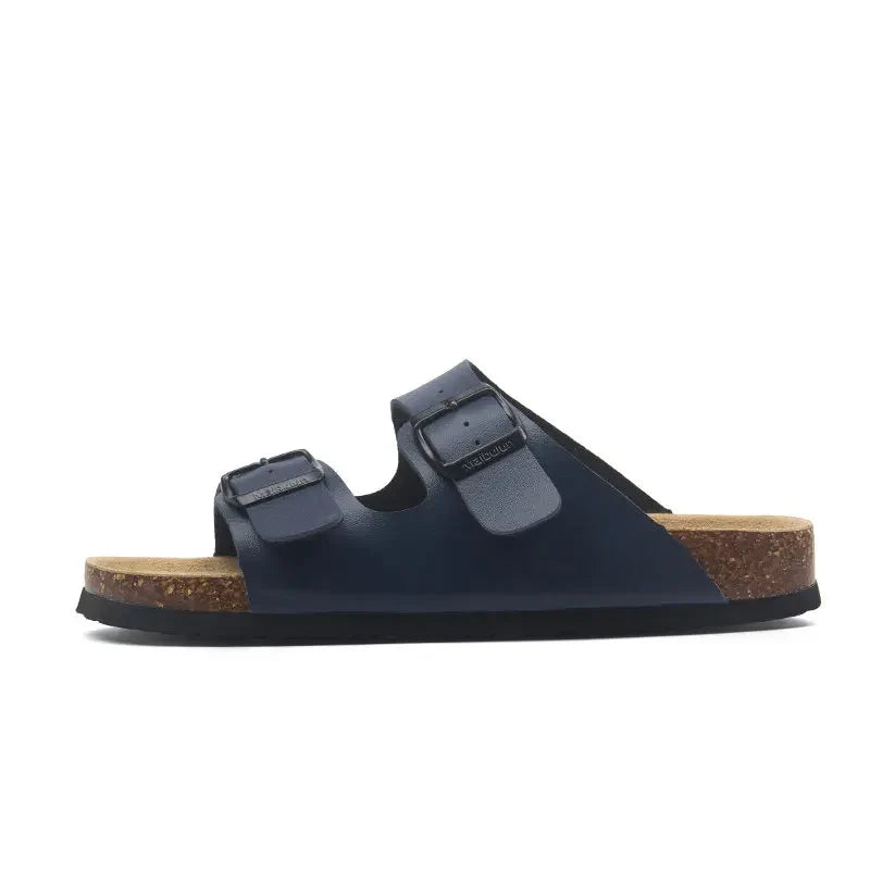 Velune Hermes Leather Sandals - Navy Blue